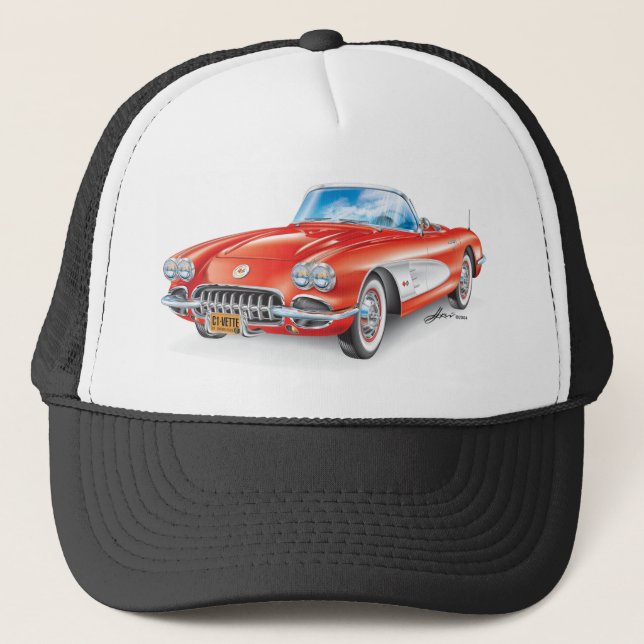ELEGANT VETTE AUTOMOBILE ART TRUCKER HAT (Front)