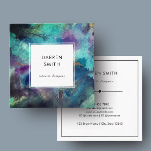 Elegant Vibrant Blue Purple Watercolor Abstract Square Business Card