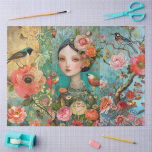 Elegant Vibrant Colourful Floral Decoupage Collage Tissue Paper