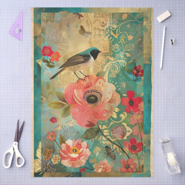 Elegant Vibrant Colourful Floral Decoupage Tissue Paper (Craft)