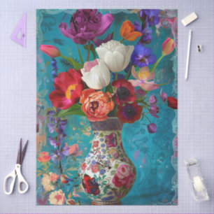 Elegant Vibrant Colourful Floral Decoupage Tissue Paper