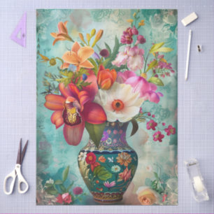 Elegant Vibrant Colourful Floral Decoupage Tissue Paper