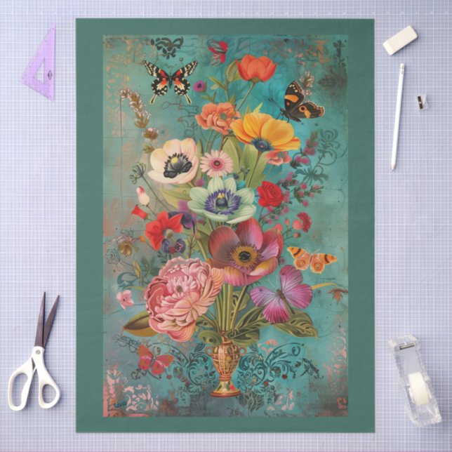 Elegant Vibrant Colourful Floral Decoupage Tissue Paper (Craft)