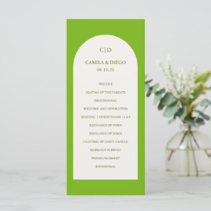 Elegant Vibrant Green Arch Modern Wedding Programme