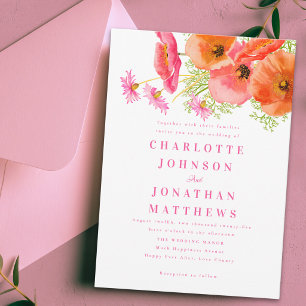 Elegant Vibrant Pink Orange Floral Wedding Invitation
