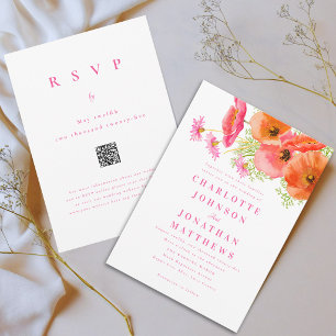Elegant Vibrant Pink Orange Floral Wedding QR Code Invitation