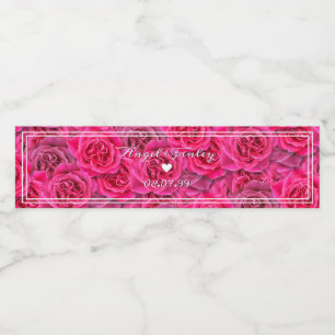 Elegant Vibrant Pink Rose Aesthetic Chic Romantic Water Bottle Label