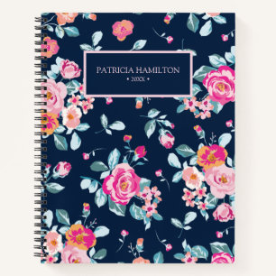 Elegant Vibrant Pink Roses Floral Pattern Journal