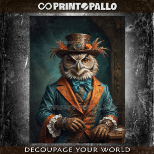 Elegant victorian age Owl in orange and blue Tissue Paper