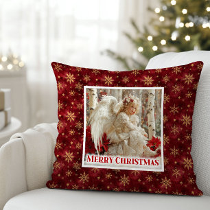 Elegant Victorian Angel Red Gold Accent Christmas Cushion