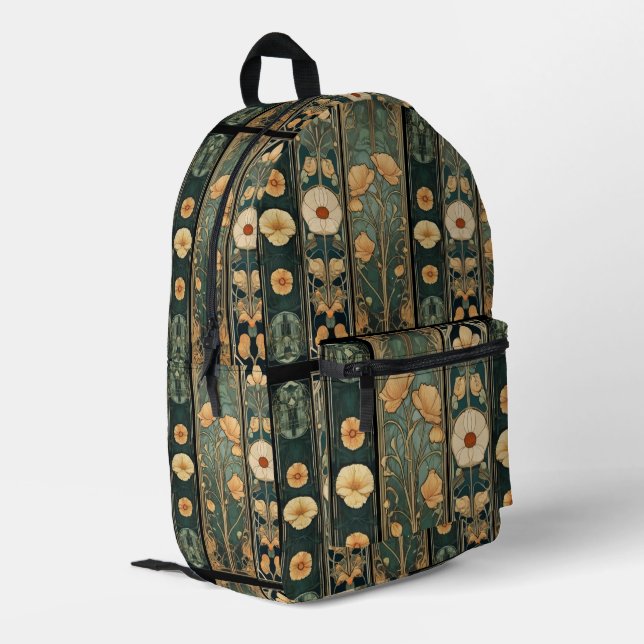 Elegant victorian art nouveau botanical printed backpack (Back Corner Left)