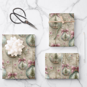 Elegant Victorian Bauble and Bow Christmas Gift  Wrapping Paper Sheet