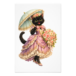 Elegant Victorian Black Cat in Lavender Dress Photo Print
