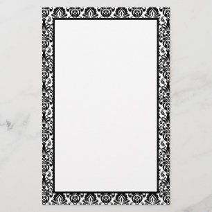 Elegant Victorian Black Lace Damask Pattern Border Stationery