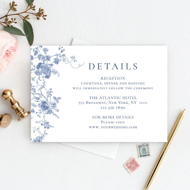 Elegant Victorian Blue Floral Wedding Details Enclosure Card (Creator Uploaded)