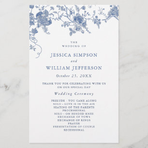 Elegant Victorian Blue Floral Wedding Program