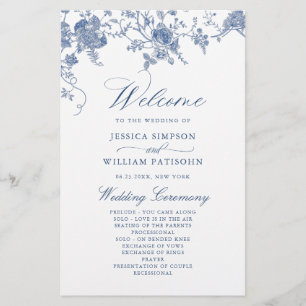 Elegant Victorian Blue Floral Wedding Program