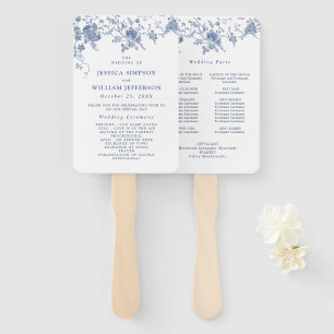 Elegant Victorian Blue Floral Wedding Program Hand Fan