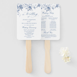 Elegant Victorian Blue Floral Wedding Program Hand Fan