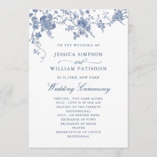 Elegant Victorian Blue Floral Wedding Program Programme