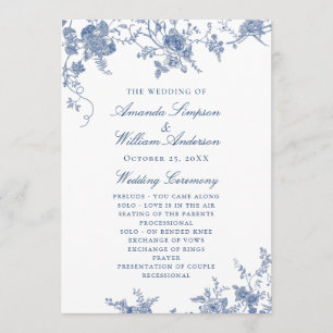 Elegant Victorian Blue Floral Wedding Program Programme