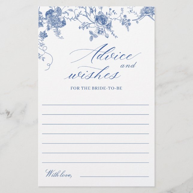 Elegant Victorian Blue Floral Wishes & Advice Card (Front)