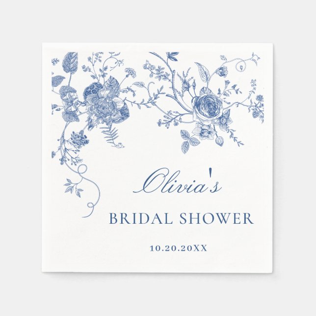 Elegant Victorian Blue French Floral Bridal Shower Napkin (Front)