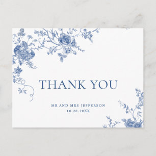Elegant Victorian Blue French Floral Thank You Postcard
