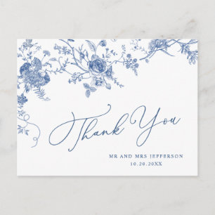 Elegant Victorian Blue French Floral Thank You Postcard