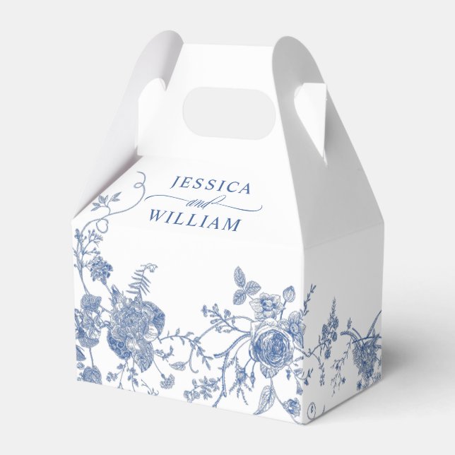 Elegant Victorian Blue French Floral Wedding Favour Box (Front Side)
