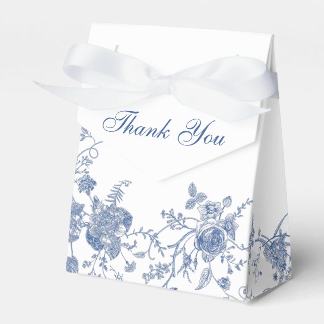 Elegant Victorian Blue French Floral Wedding Favour Box (Front Side)