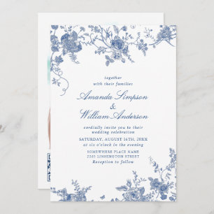 Elegant Victorian Blue French Floral Wedding Invitation
