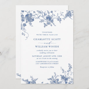 Elegant Victorian Blue French Floral Wedding Invitation