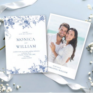 Elegant Victorian Blue French Floral Wedding Invitation