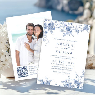 Elegant Victorian Blue French Floral Wedding Invitation