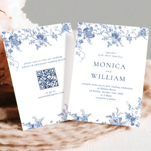 Elegant Victorian Blue French Floral Wedding Invitation