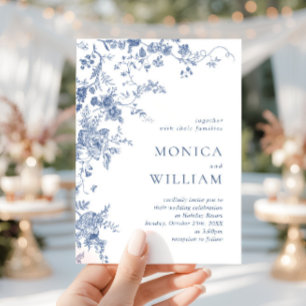 Elegant Victorian Blue French Floral Wedding Invitation