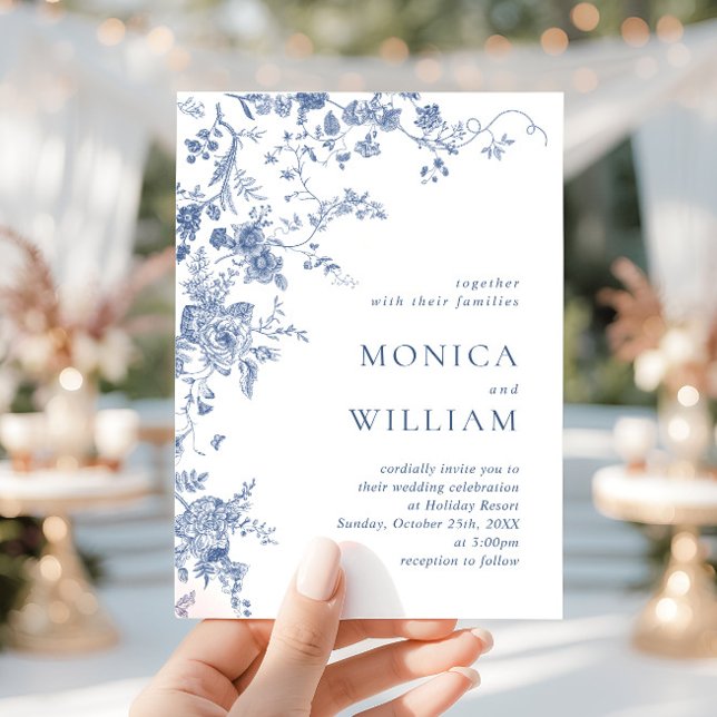 Elegant Victorian Blue French Floral Wedding Invitation (Creator Uploaded)