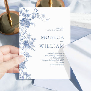 Elegant Victorian Blue French Floral Wedding Invitation