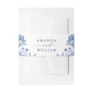 Elegant Victorian Blue French Floral Wedding Invitation Belly Band