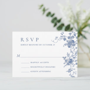 Elegant Victorian Blue French Floral Wedding RSVP Card