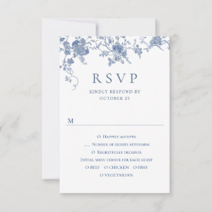 Elegant Victorian Blue French Floral Wedding RSVP Card