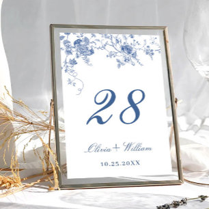 Elegant Victorian Blue French Floral Wedding Table Number