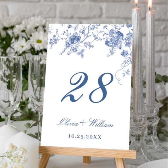 Elegant Victorian Blue French Floral Wedding Table Number (Creator Uploaded)