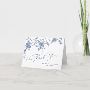 Elegant Victorian Blue French Floral Wedding Thank You Card