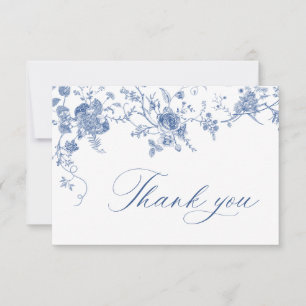 Elegant Victorian Blue French Floral Wedding Thank You Card