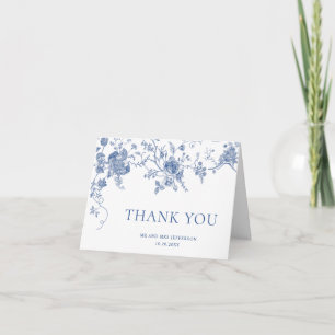 Elegant Victorian Blue French Floral Wedding Thank You Card
