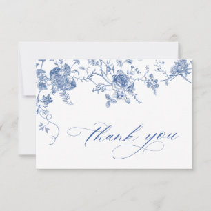 Elegant Victorian Blue French Floral Wedding Thank You Card