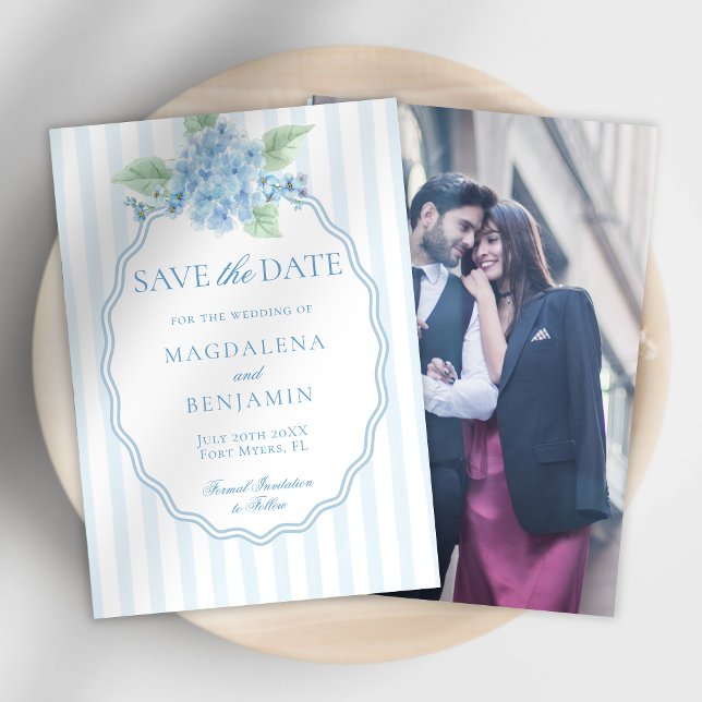 Elegant Victorian Blue Hydrangea Photo Wedding Save The Date (Creator Uploaded)