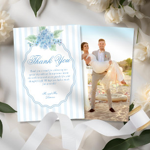 Elegant Victorian Blue Hydrangea Photo Wedding Thank You Card